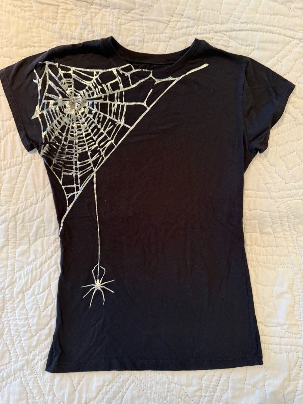 L.O.L. Vintage Black Tee with Metallic Spiderweb Graphic